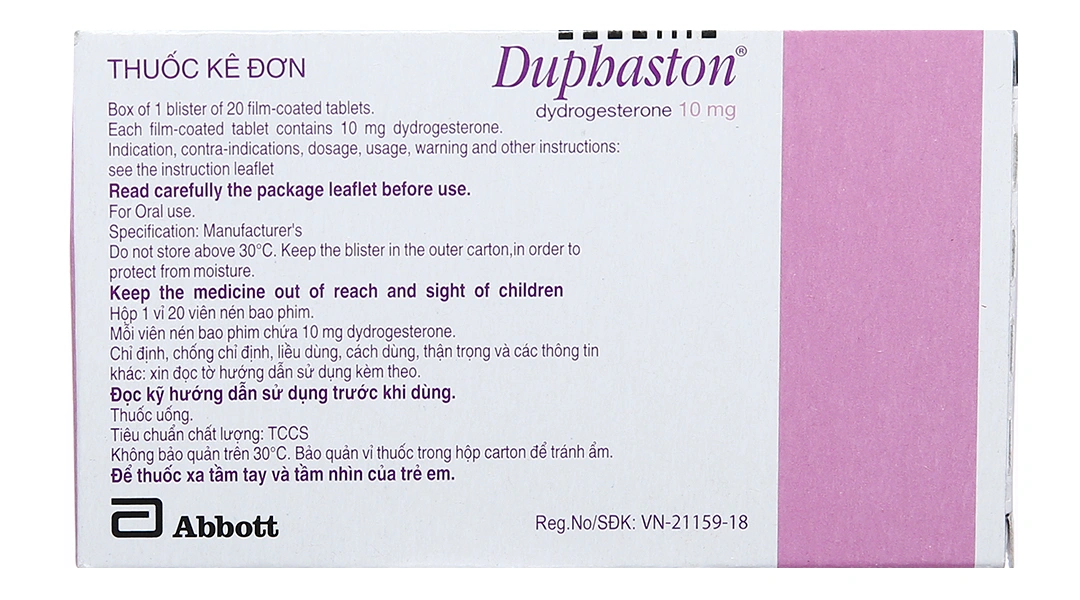 Duphaston 10mg điều hòa kinh nguyệt, trị dọa sảy thai (1 vỉ x 20 viên) - 1