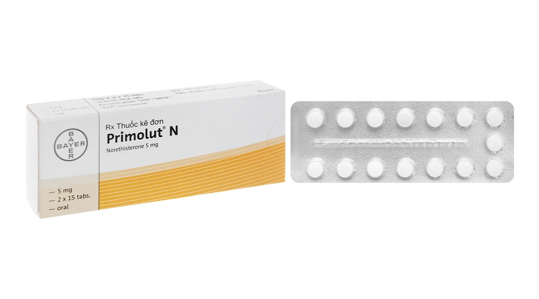 Primolut N 5mg trị xuất huyết do rối loạn chức năng, vô kinh (2 vỉ x 15 viên) - 