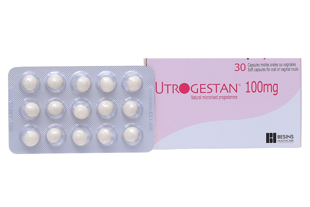 Utrogestan 100mg trị vô sinh, dọa sảy thai (2 vỉ x 15 viên) - 