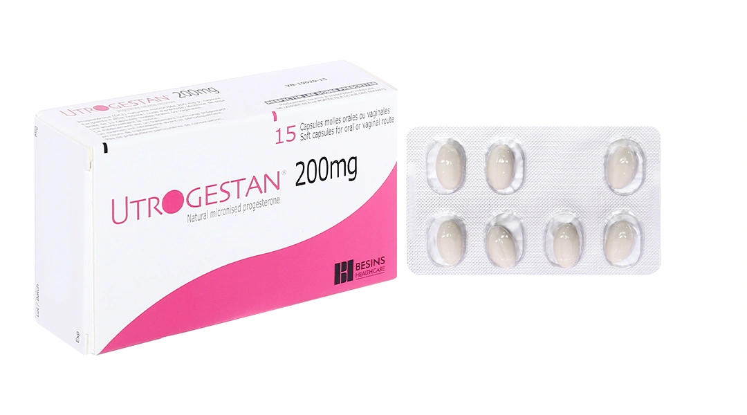 Utrogestan 200mg trị các rối loạn do thiếu progesterone (1 vỉ x 7 viên + 1 vỉ x 8 viên) - 