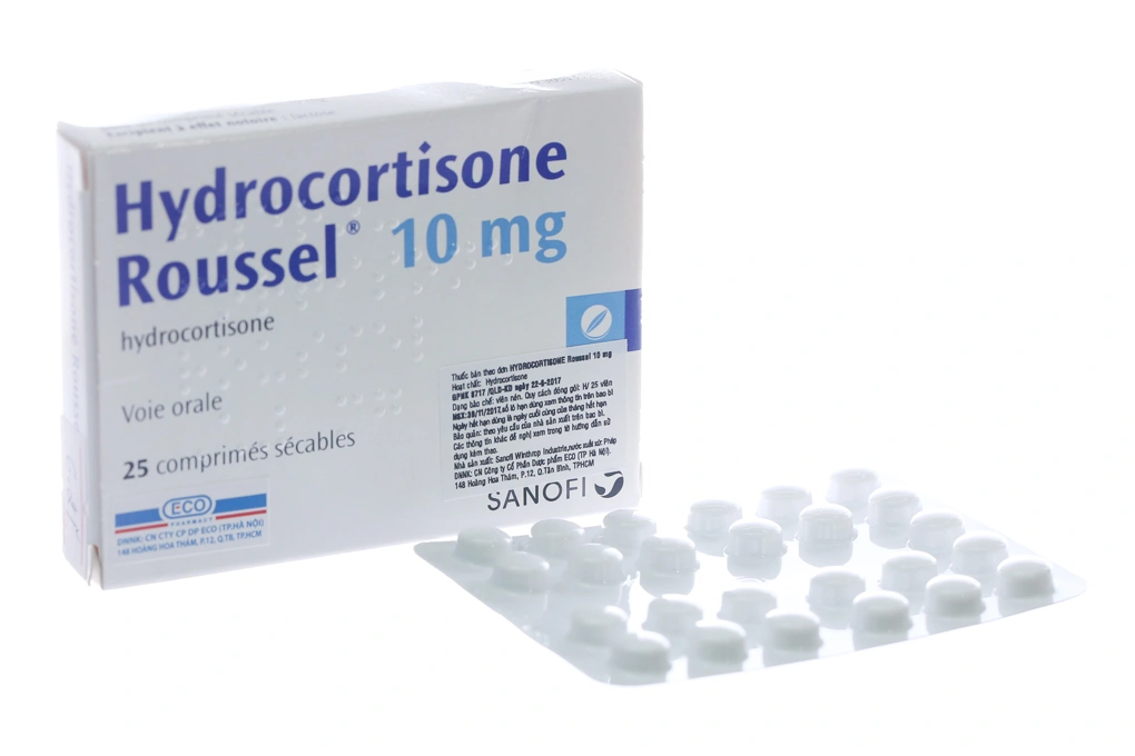 Hydrocortisone Roussel 10mg trị suy thượng thận (1 vỉ x 25 viên) - 