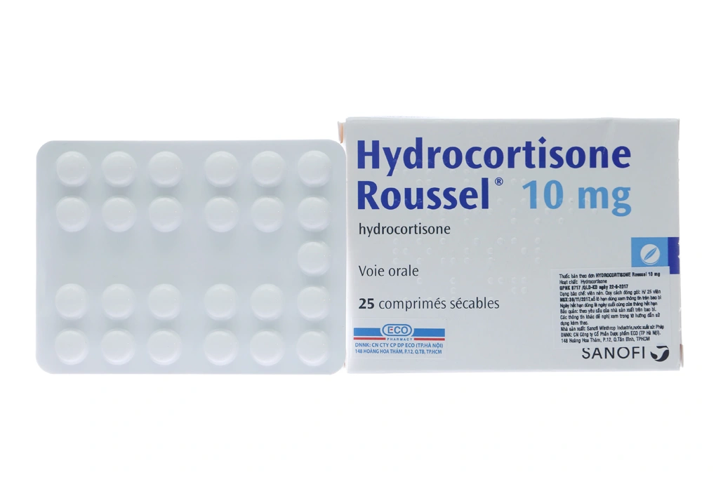 Hydrocortisone Roussel 10mg trị suy thượng thận (1 vỉ x 25 viên) - 1