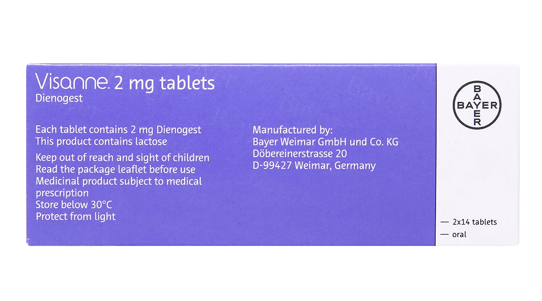 Visanne 2mg tablets trị lạc nội mạc tử cung (2 vỉ x 14 viên) - 1