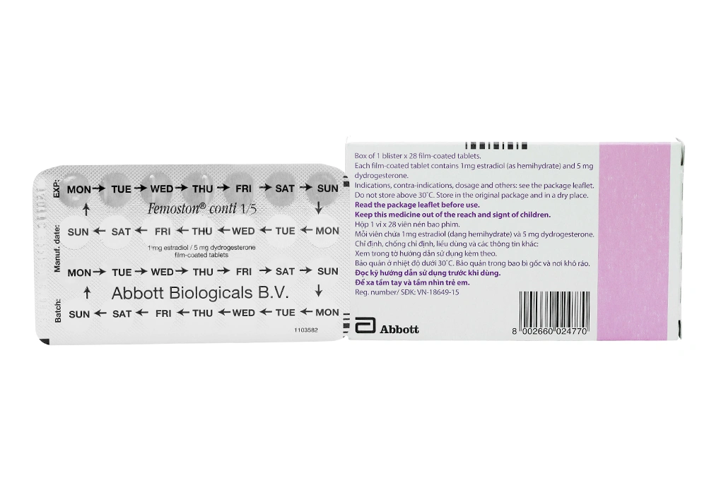 Femoston Conti 1mg/5mg trị thiếu estrogen do mãn kinh (1 vỉ x 28 viên) - 4