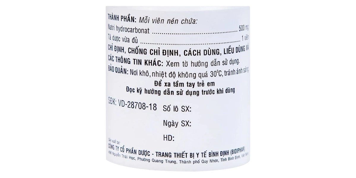 Natri Bicarbonat 500mg hỗ trợ điều trị nhiễm toan chuyển hóa lọ 160 viên - 2