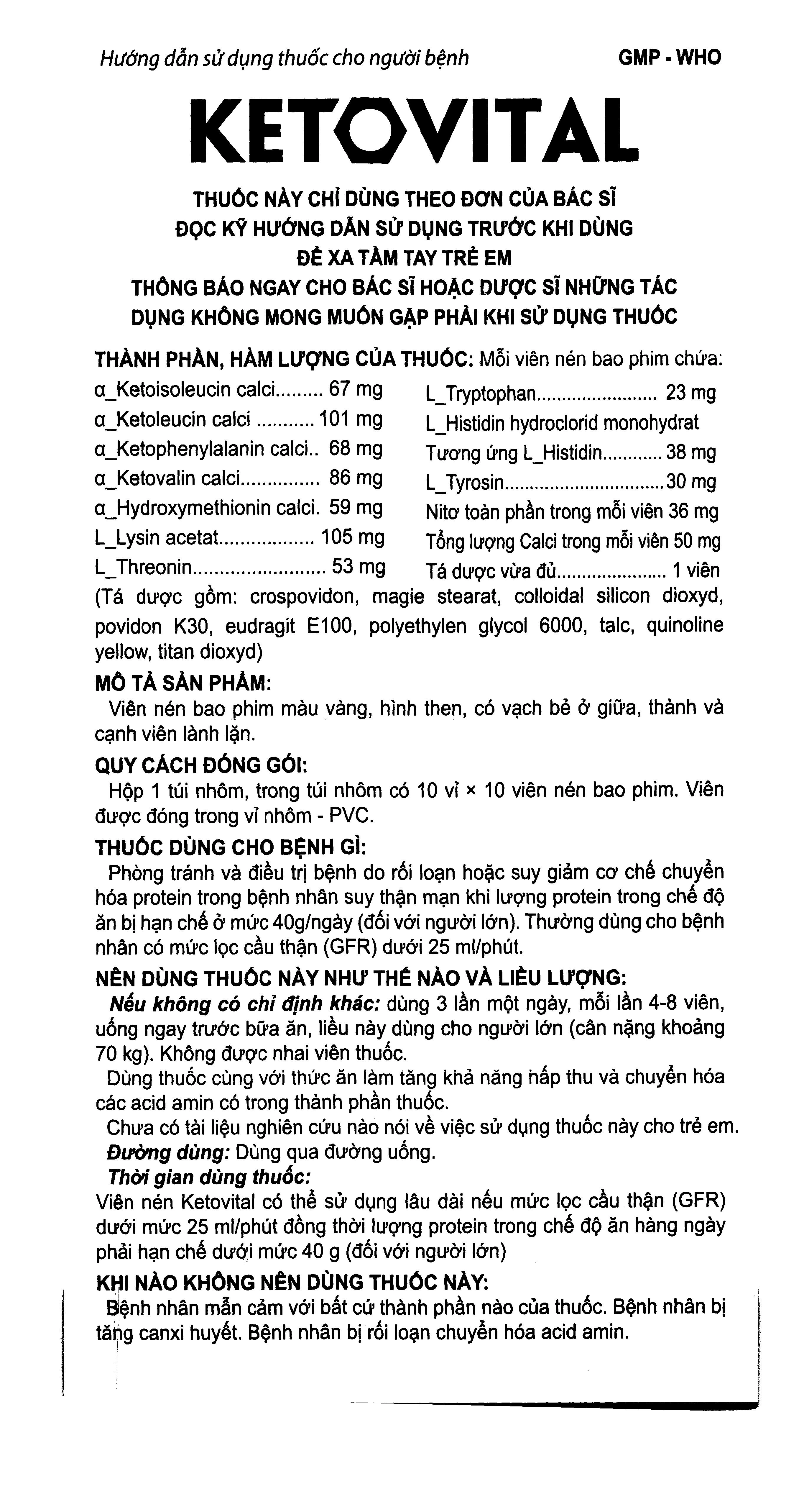 Ketovital phòng và trị rối loạn cơ chế chuyển hoá protein (10 vỉ x 10 viên) - 5