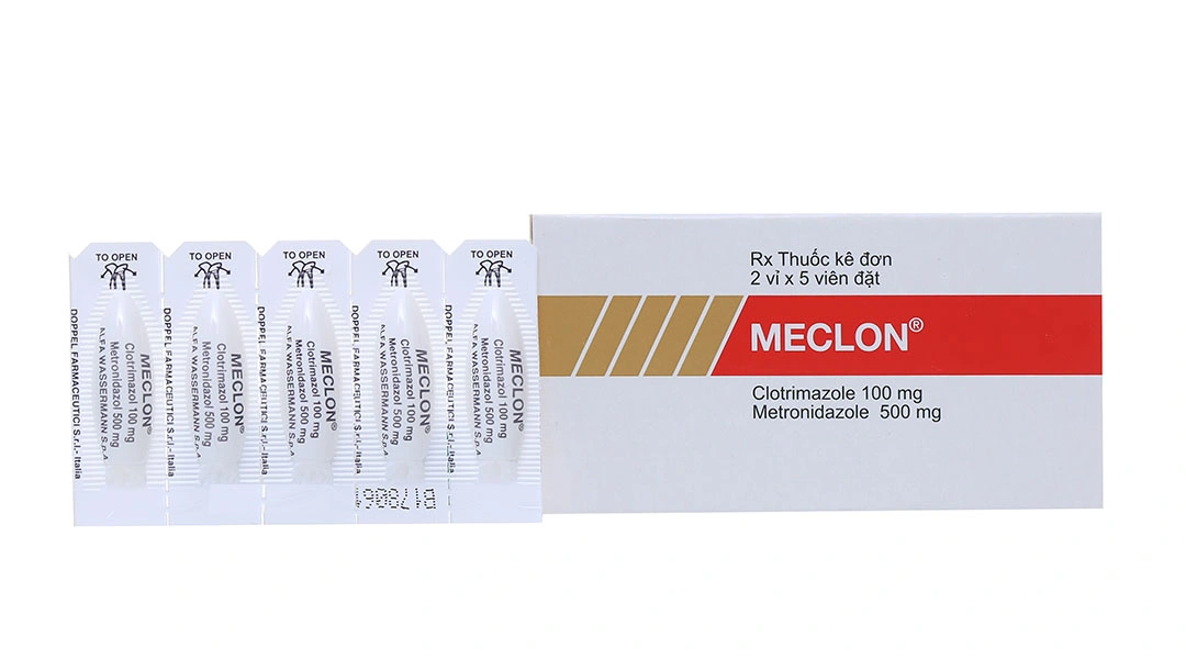 Viên đặt âm đạo Meclon trị viêm cổ tử cung, viêm âm đạo (2 vỉ x 5 viên) - 
