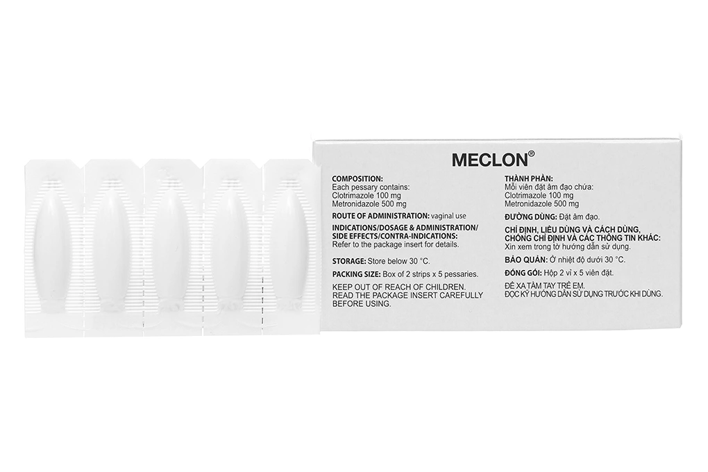 Viên đặt âm đạo Meclon trị viêm cổ tử cung, viêm âm đạo (2 vỉ x 5 viên) - 1