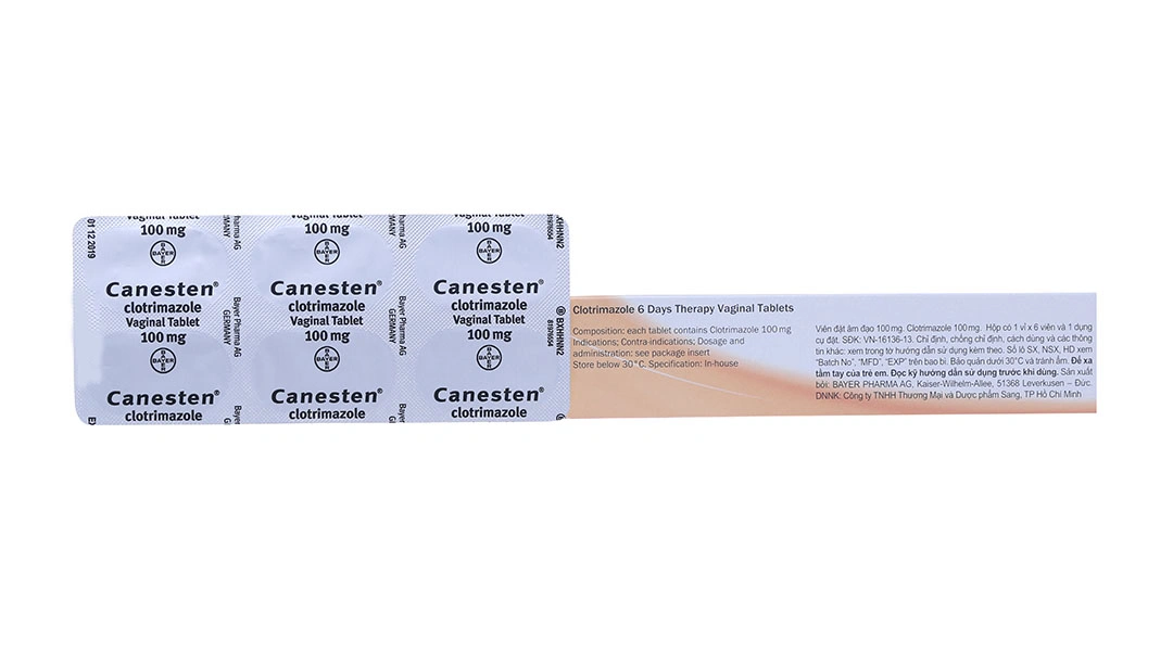 Viên đặt âm đạo Canesten 6-Days-Therapy 100mg trị viêm âm đạo (1 vỉ x 6 viên) - 1