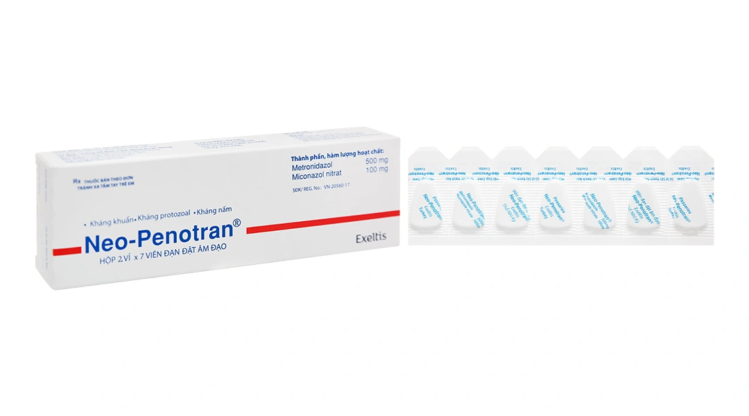 Viên đặt âm đạo Neo-Penotran trị bệnh nấm Candida âm đạo, viêm âm đạo (2 vỉ x 7 viên) - 