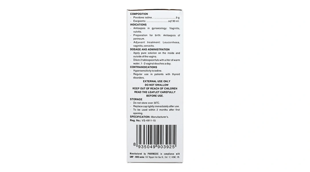 Dung dịch phụ khoa Povidine 10% sát trùng viêm âm đạo, âm hộ chai 90ml - 3