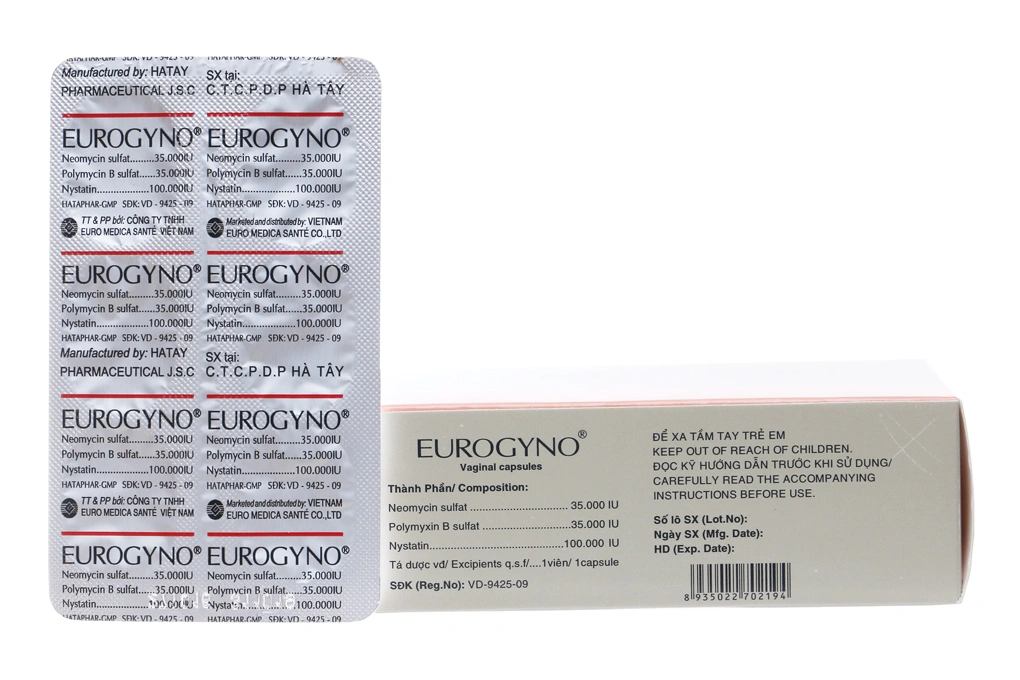 Viên đặt âm đạo Eurogyno trị nhiễm khuẩn, nấm âm đạo (2 vỉ x 6 viên) - 2
