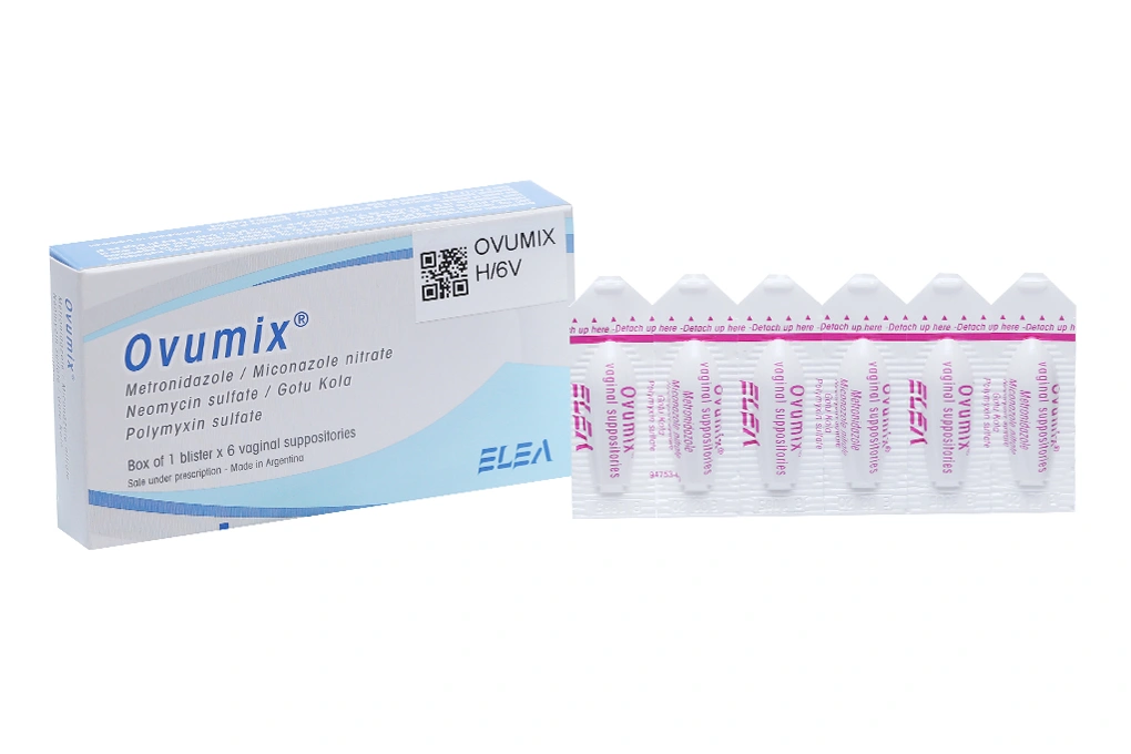 Viên đặt âm đạo Ovumix trị viêm cổ tử cung, viêm âm đạo (1 vỉ x 6 viên) - 