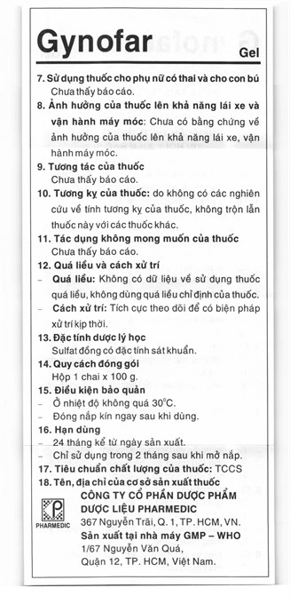 Gel vệ sinh phụ nữ Gynofar trị viêm âm đạo, huyết trắng, sát trùng ngoài da chai 100g - 6