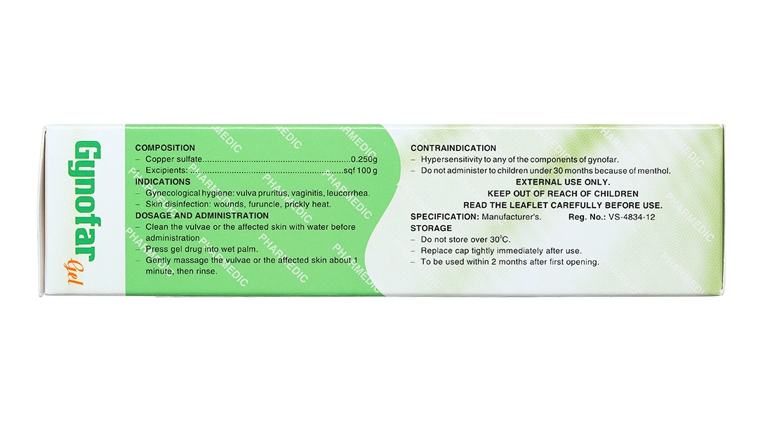 Gel vệ sinh phụ nữ Gynofar trị viêm âm đạo, huyết trắng, sát trùng ngoài da chai 100g - 2