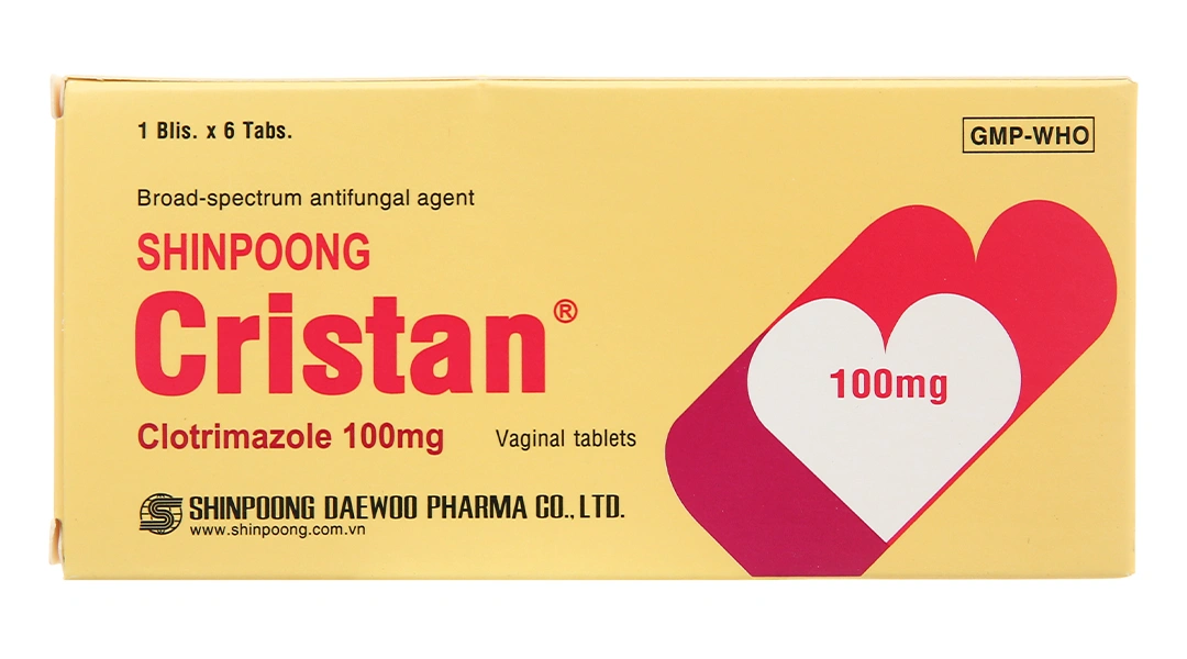 Viên đặt âm đạo Shinpoong Cristan 100mg trị nhiễm nấm âm đạo (1 vỉ x 6 viên) - 1