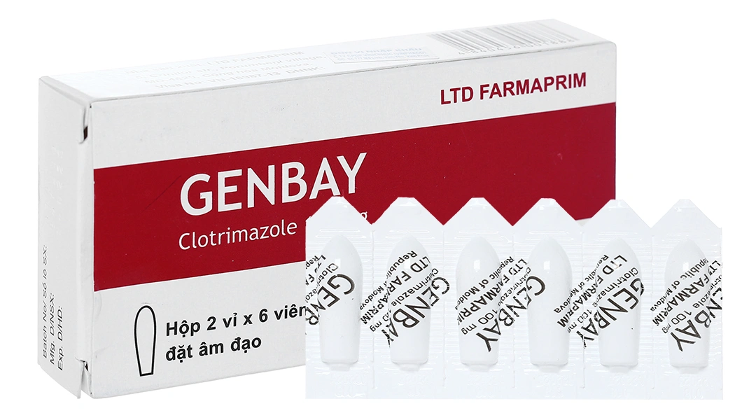 Viên đặt âm đạo Genbay 100mg trị nhiễm khuẩn, nấm âm đạo (2 vỉ x 6 viên) - 