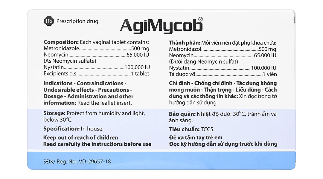 Viên đặt phụ khoa Agimycob trị viêm âm đạo do nhiễm khuẩn (1 vỉ x 10 viên) - 1
