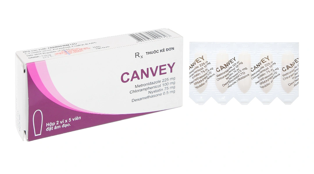 Thuốc đặt Canvey trị nhiễm khuẩn hỗn hợp tại âm đạo, viêm âm đạo (2 vỉ x 5 viên) - 