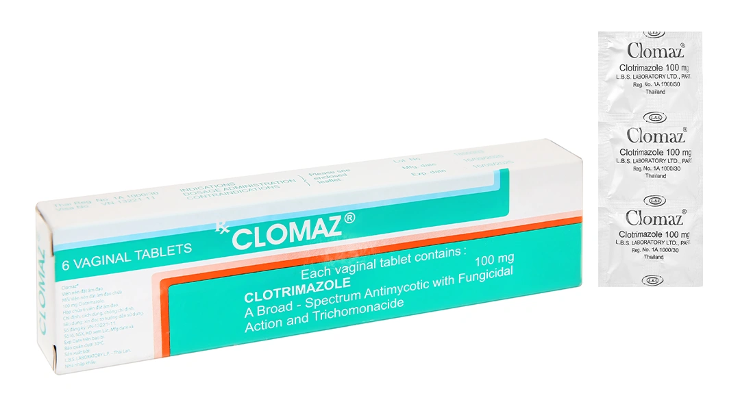 Viên đặt âm đạo Clomaz 100mg trị nấm, nhiễm khuẩn (1 vỉ x 6 viên) - 