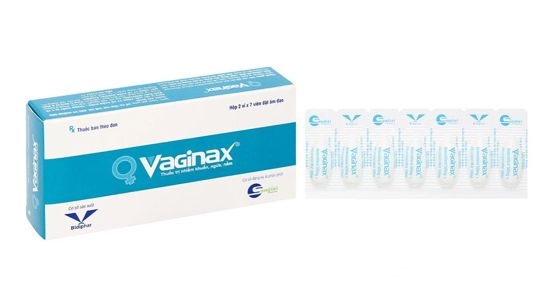 Viên đặt âm đạo Vaginax trị viêm âm đạo do nhiễm khuẩn, nhiễm nấm (2 vỉ x 7 viên) - 