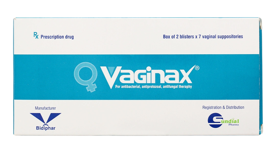 Viên đặt âm đạo Vaginax trị viêm âm đạo do nhiễm khuẩn, nhiễm nấm (2 vỉ x 7 viên) - 1