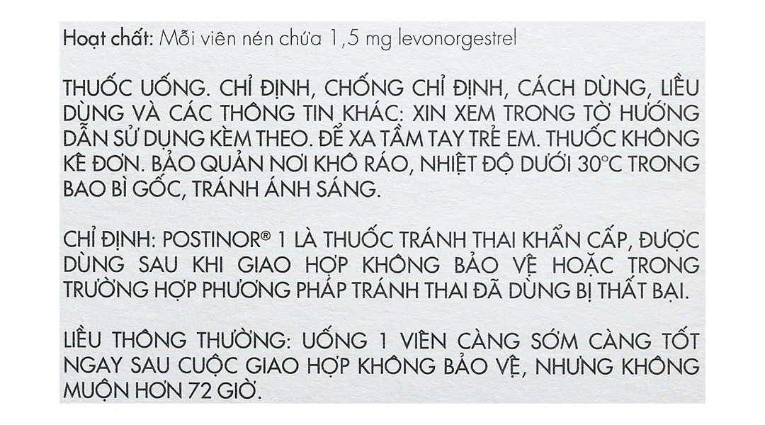 Postinor 1 thuốc tránh thai khẩn cấp trong vòng 72 giờ (1 vỉ x 1 viên) - 3