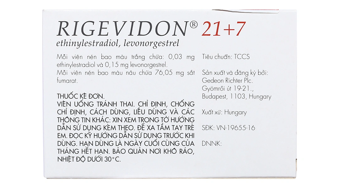 Rigevidon 21+7 thuốc tránh thai hằng ngày (3 vỉ x 28 viên) - 2