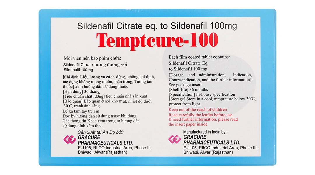 Temptcure-100 trị các tình trạng rối loạn cương dương (1 vỉ x 4 viên) - 1