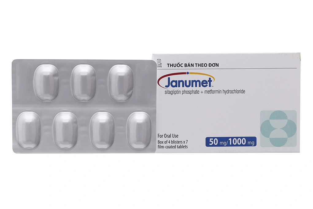 Janumet 50mg/1000mg trị đái tháo đường (4 vỉ x 7 viên) - 