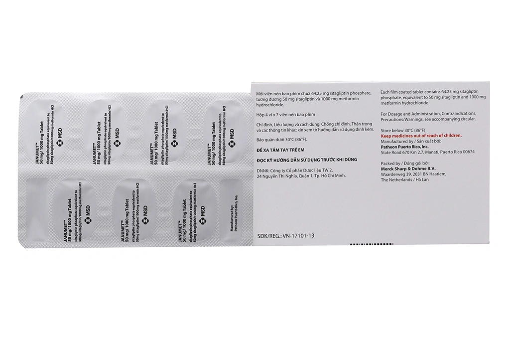Janumet 50mg/1000mg trị đái tháo đường (4 vỉ x 7 viên) - 1