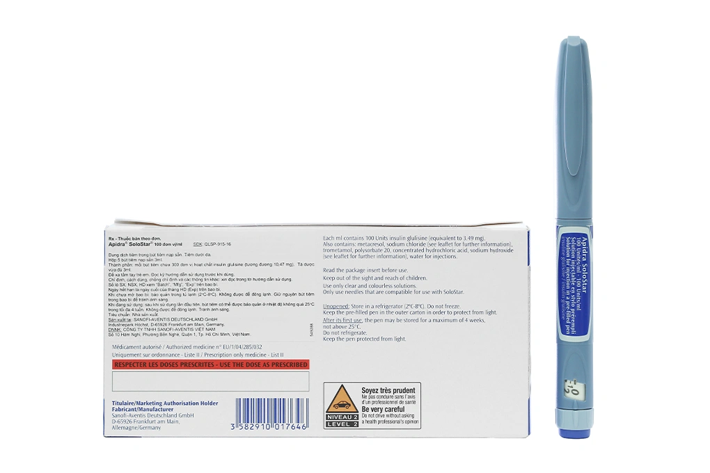 Bút tiêm Apidra SoloStar 100IU/ml trị đái tháo đường (5 cây x 3ml) - 1