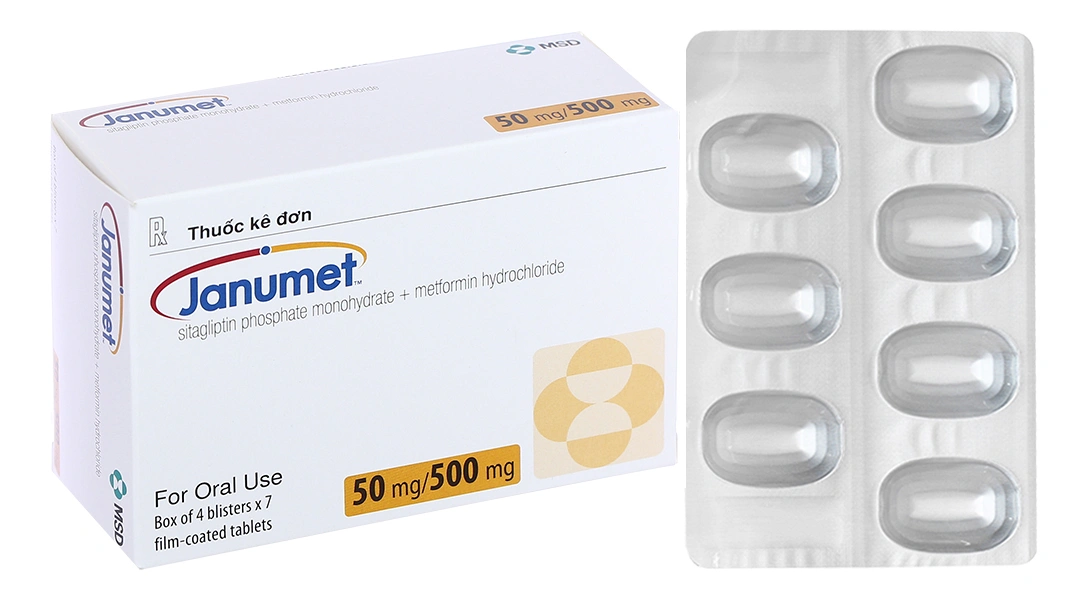 Janumet 50mg/500mg trị đái tháo đường tuýp 2 (4 vỉ x 7 viên) - 