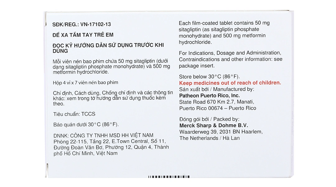 Janumet 50mg/500mg trị đái tháo đường tuýp 2 (4 vỉ x 7 viên) - 2
