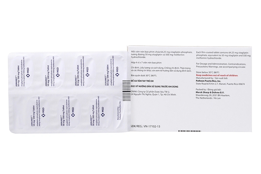 Janumet 50mg/500mg trị đái tháo đường tuýp 2 (4 vỉ x 7 viên) - 1