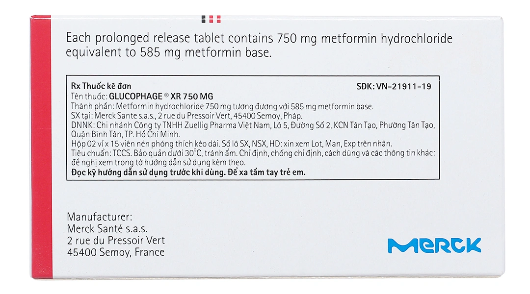 Glucophage XR 750mg trị đái tháo đường tuýp 2 (2 vỉ x 15 viên) - 1