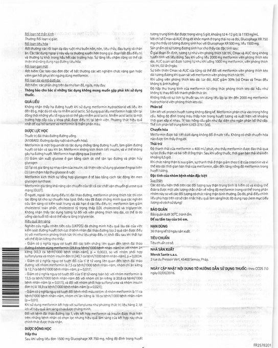 Glucophage XR 750mg trị đái tháo đường tuýp 2 (2 vỉ x 15 viên) - 6