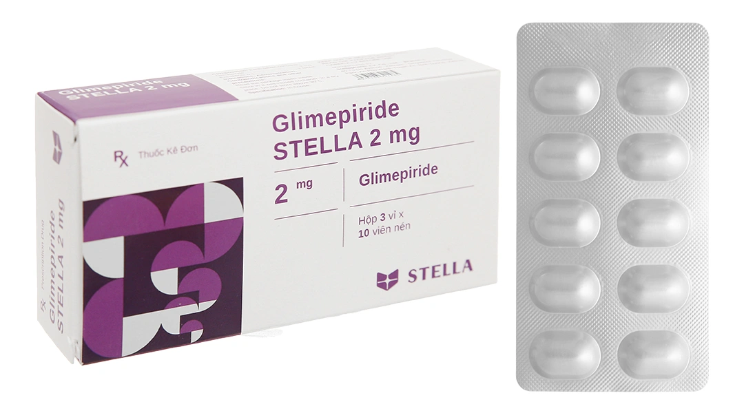 Glimepiride Stella 2mg trị đái tháo đường tuýp 2 (3 vỉ x 10 viên) - 