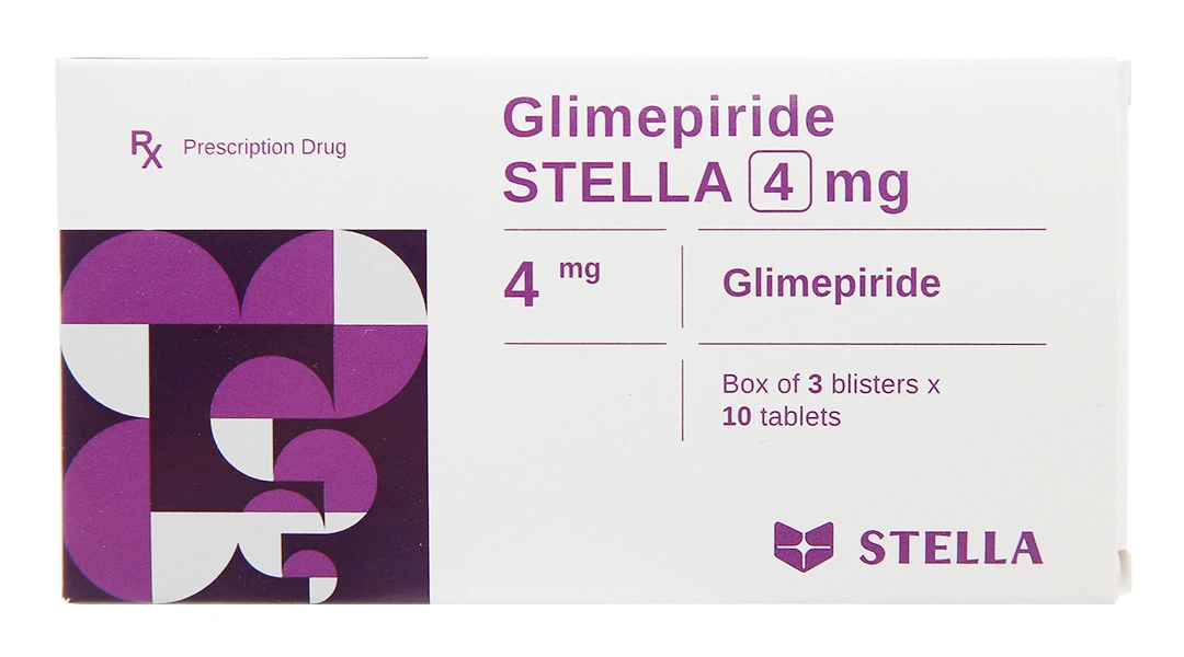 Glimepiride Stella 4mg trị đái tháo đường tuýp 2 (3 vỉ x 10 viên) - 1