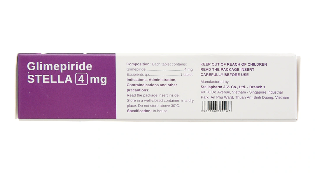 Glimepiride Stella 4mg trị đái tháo đường tuýp 2 (3 vỉ x 10 viên) - 2