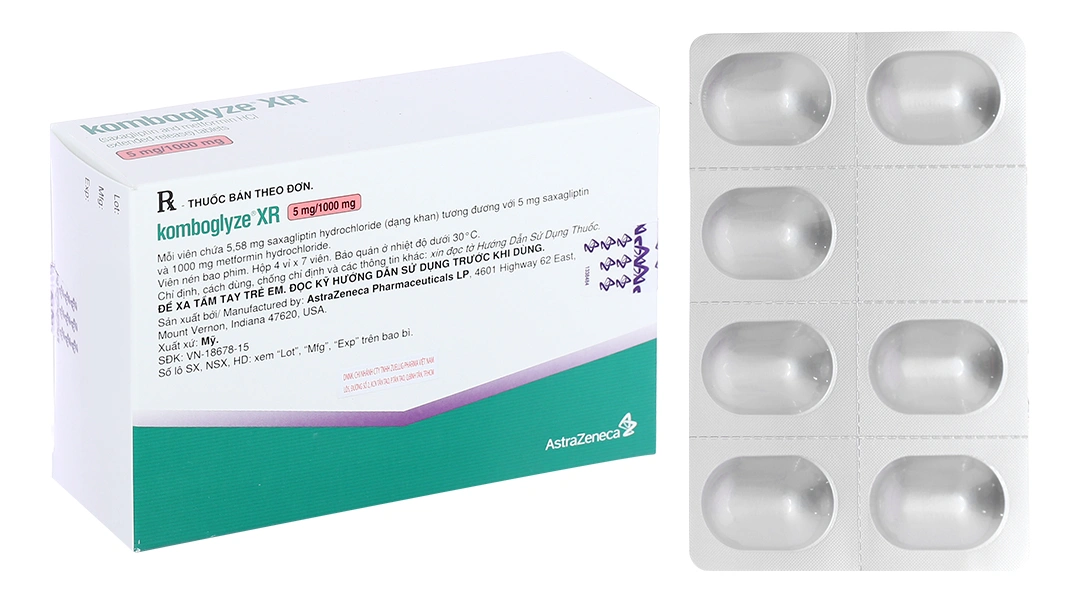 Komboglyze XR 5mg/1000mg trị đái tháo đường tuýp 2 (4 vỉ x 7 viên) - 