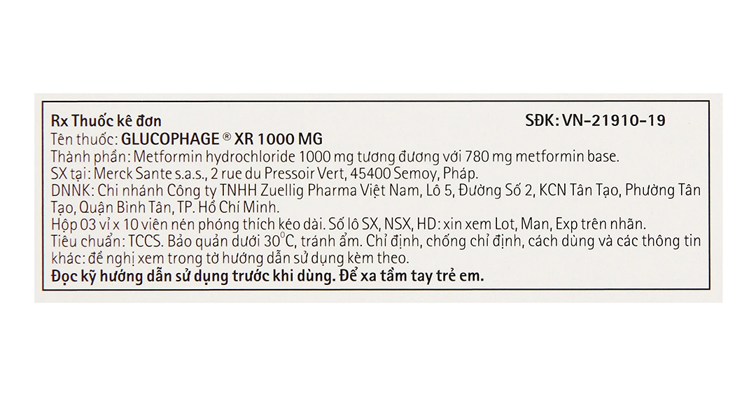 Glucophage XR 1000mg trị đái tháo đường tuýp 2 (3 vỉ x 10 viên) - 4