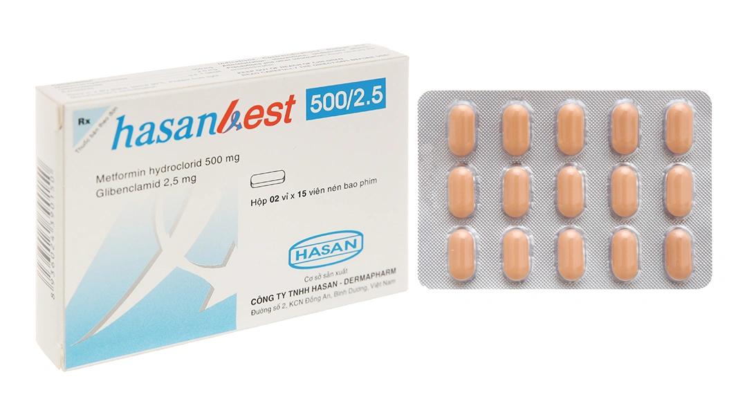 Hasanbest 500/2.5 trị đái tháo đường tuýp 2 (2 vỉ x 15 viên) - 