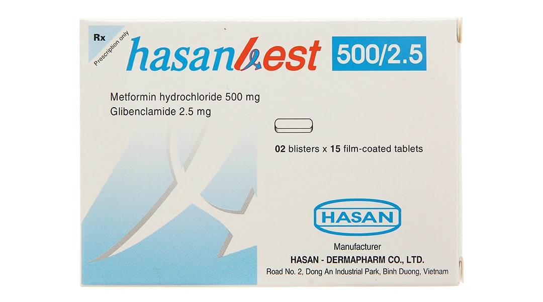 Hasanbest 500/2.5 trị đái tháo đường tuýp 2 (2 vỉ x 15 viên) - 1