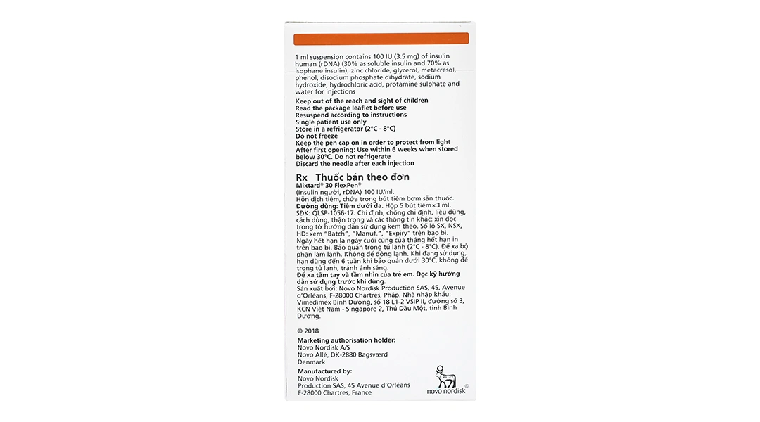 Bút tiêm Mixtard 30 FlexPen 100IU/ml trị đái tháo đường (5 cây x 3ml) - 2
