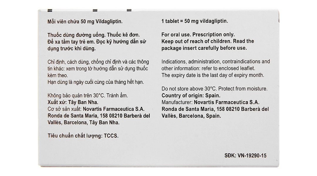 Galvus 50mg trị đái tháo đường tuýp 2 (2 vỉ x 14 viên) - 1