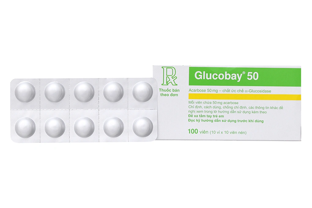 Glucobay 50 trị đái tháo đường (10 vỉ x 10 viên) - 
