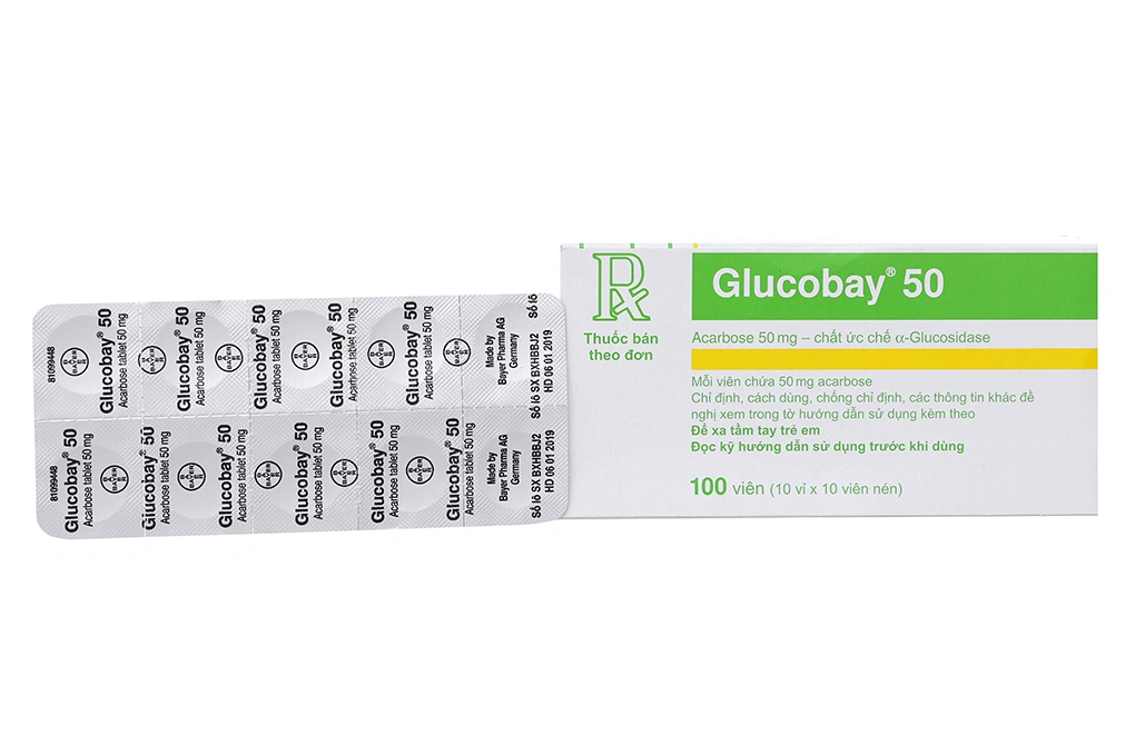 Glucobay 50 trị đái tháo đường (10 vỉ x 10 viên) - 1