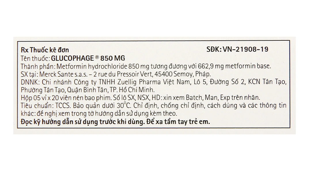 Glucophage 850mg trị đái tháo đường tuýp 2 (5 vỉ x 20 viên) - 3