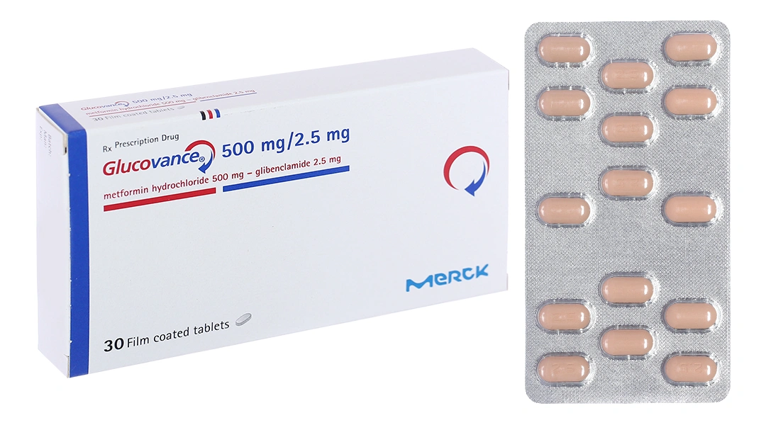 Glucovance 500mg/2.5mg trị đái tháo đường tuýp 2 (2 vỉ x 15 viên) - 
